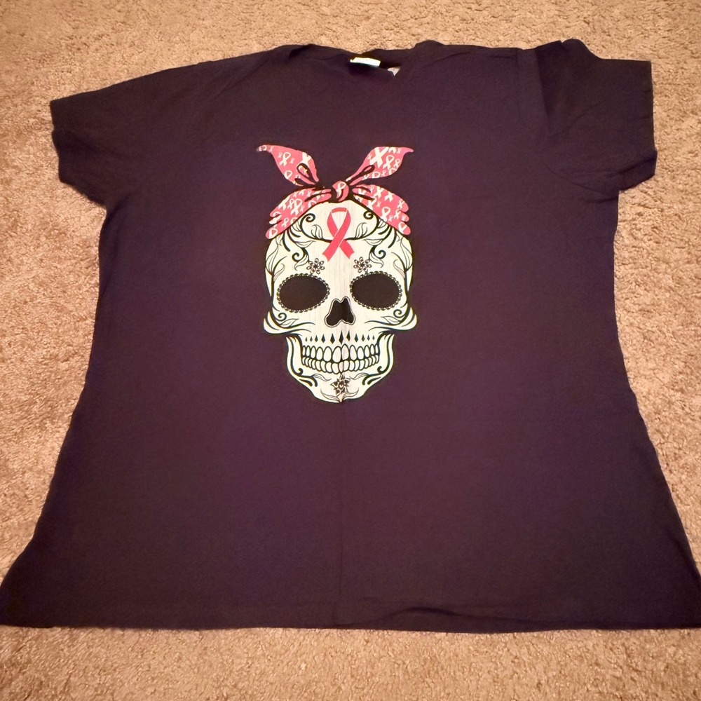 Port & Company Breast Cancer Awareness Sugar Skull Graphic Tee Black XXL